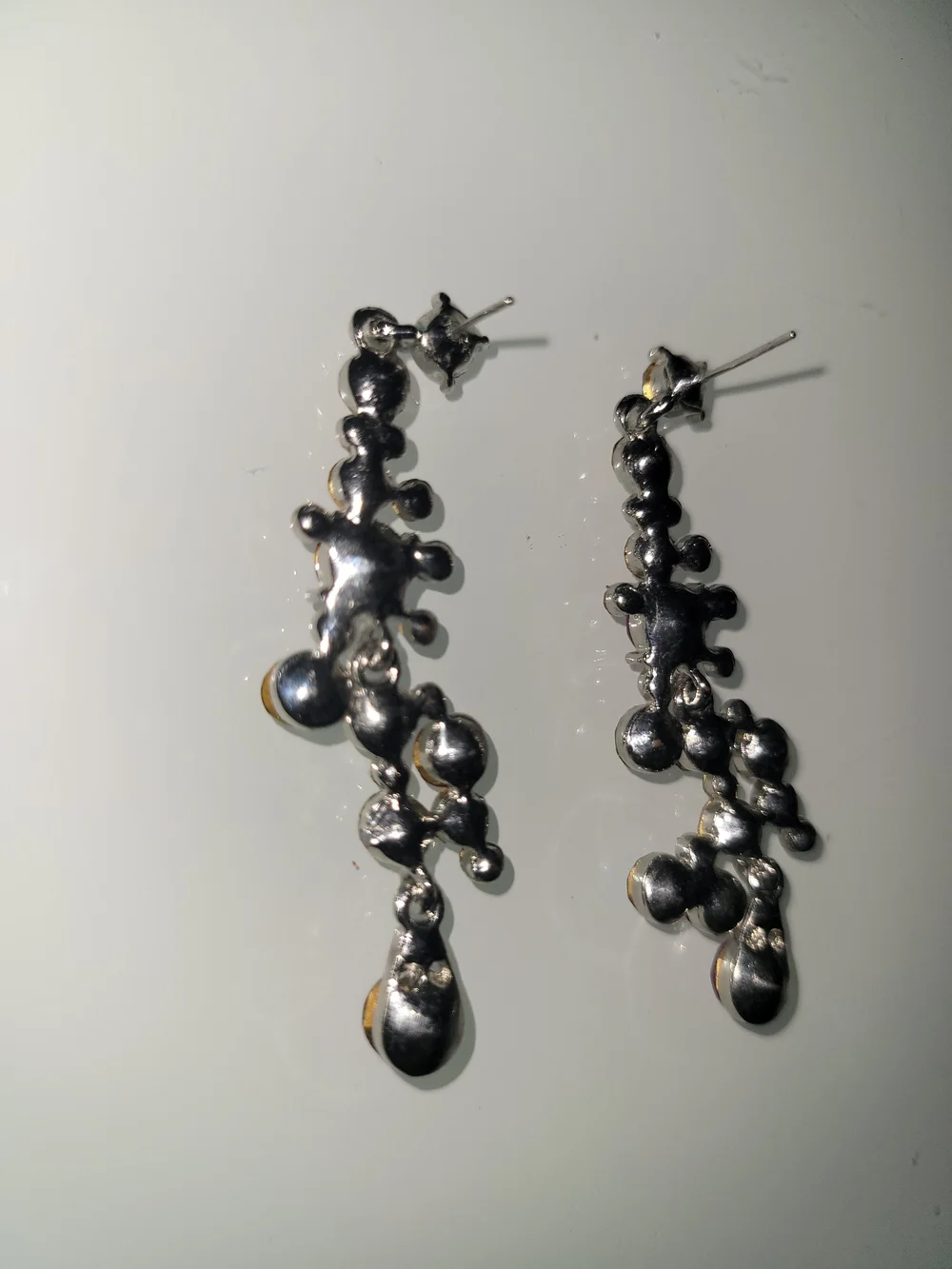 Colorful Rhinestone Chandelier Dangle Earrings Silver Tone Pierced Statement